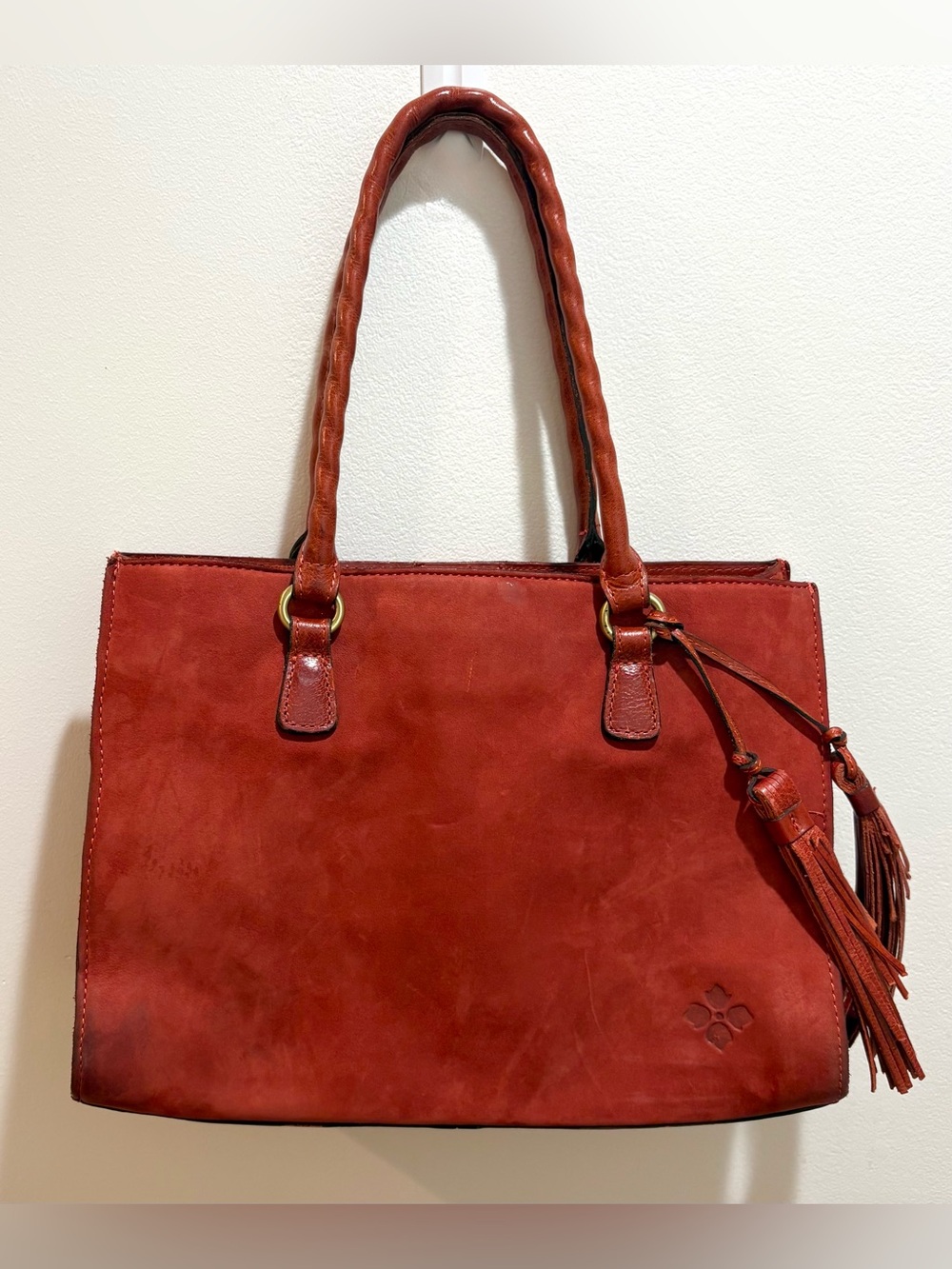 Patricia Nash Primrose Tote Burnt Orange Burgundy Italian Nubuck Suede Bag